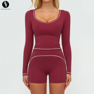 High-End Women's Color-Blocked Brushed Yoga Set 7028 - Double Shoulder Straps for Ultimate Comfort | OEM, ODM, Wholesale Activewear & Sportswear Manufacturing