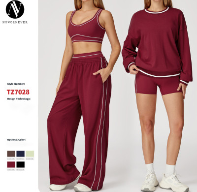 Customizable OEM/ODM Autumn/Winter Color-Blocked Hoodie Set for Women - Comfortable Outdoor Fashion Sports Set | Perfect for Wholesale & Sourcing Agents 7028