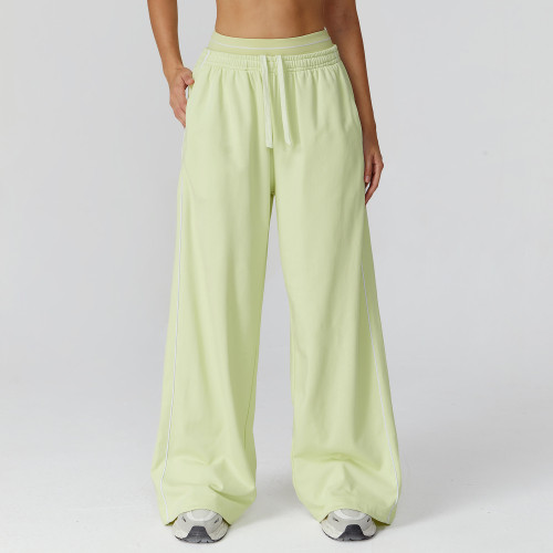 Color-blocked versatile athletic sweatpants, loose-fitting high-waisted straight-leg sweatpants with pockets, outdoor casual comfortable long pants 7028