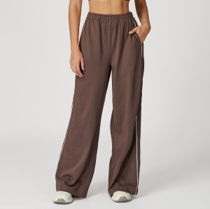 Color-blocked versatile athletic sweatpants, loose-fitting high-waisted straight-leg sweatpants with pockets, outdoor casual comfortable long pants 7028