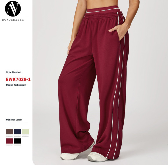 Color-blocked versatile athletic sweatpants, loose-fitting high-waisted straight-leg sweatpants with pockets, outdoor casual comfortable long pants 7028