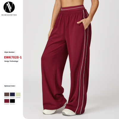 Color-blocked versatile athletic sweatpants, loose-fitting high-waisted straight-leg sweatpants with pockets, outdoor casual comfortable long pants 7028