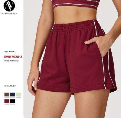 Color-blocked athletic shorts, high-waisted, loose-fitting, straight-leg, pocket sweatpants, outdoor casual, comfortable, versatile shorts, 7028