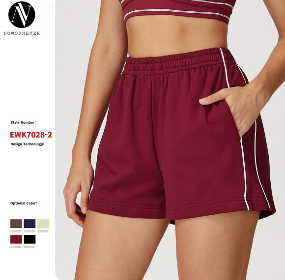 Color-blocked athletic shorts, high-waisted, loose-fitting, straight-leg, pocket sweatpants, outdoor casual, comfortable, versatile shorts, 7028