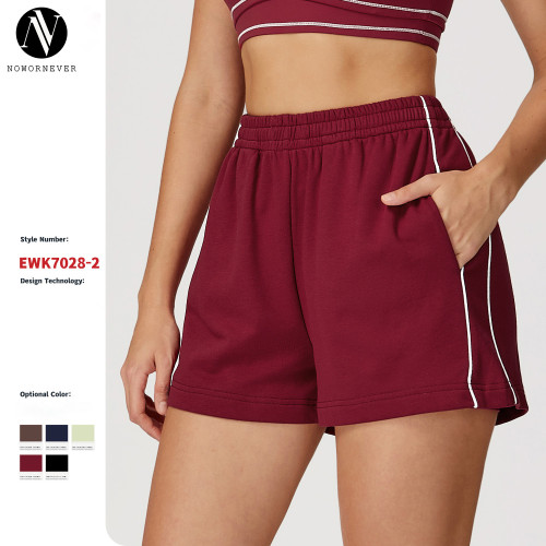 Color-blocked athletic shorts, high-waisted, loose-fitting, straight-leg, pocket sweatpants, outdoor casual, comfortable, versatile shorts, 7028