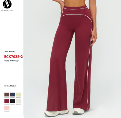 High-Waisted Wide-Leg Pants for Autumn/Winter | Color-Blocked Design for Casual & Sports Wear | OEM, ODM and Wholesale Solutions for Fitness Apparel 7028