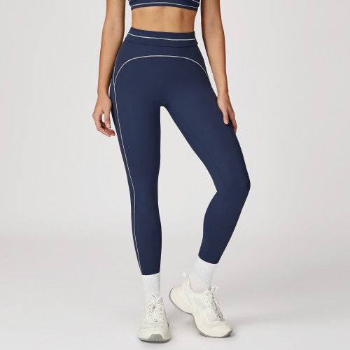 Wholesale High-Waisted Color-Blocked Brushed Yoga Pants for Women - OEM & ODM Tight-Fitting Outdoor Running Sportswear, Style 7028