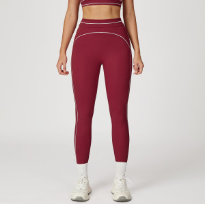 Wholesale High-Waisted Color-Blocked Brushed Yoga Pants for Women - OEM & ODM Tight-Fitting Outdoor Running Sportswear, Style 7028