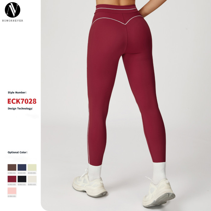 Wholesale High-Waisted Color-Blocked Brushed Yoga Pants for Women - OEM & ODM Tight-Fitting Outdoor Running Sportswear, Style 7028