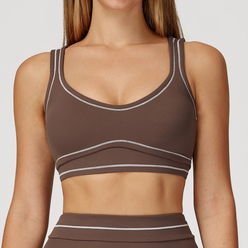 Premium Color-Blocked Brushed Yoga Bra - Stylish U-Shaped Backless Sports Bra for Fitness & Yoga | OEM, ODM, Sourcing Agents Available