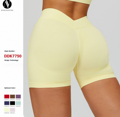 OEM & ODM Women's Seamless Knitted Yoga Shorts - V-Shaped Waistband, Quick-Drying Sports Fitness Pants for Running - Wholesale Activewear Manufacturer
