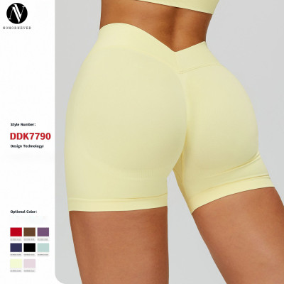 OEM & ODM Women's Seamless Knitted Yoga Shorts - V-Shaped Waistband, Quick-Drying Sports Fitness Pants for Running - Wholesale Activewear Manufacturer