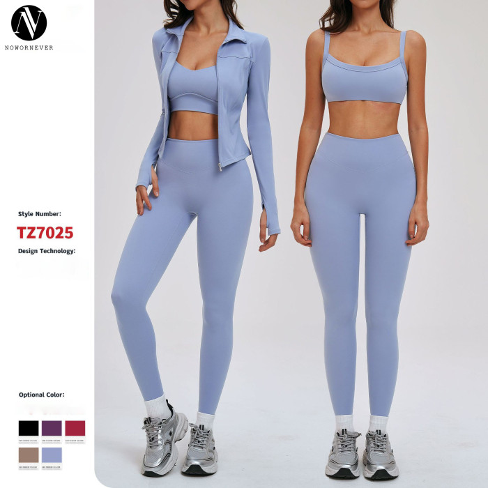 Brushed Yoga Set 7025 - European and American Tight-Fitting Outdoor Fitness Wear, Backless Design for Running Sports | OEM, ODM & Wholesale Services Available