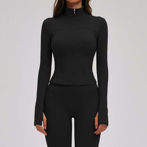 Cross-border Outdoor Sports Brushed Yoga Jacket - Long Sleeve, Zip-up Slim Fit Design | OEM & ODM Services for Wholesale & Sourcing Agents