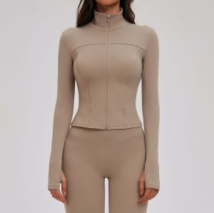 Cross-border Outdoor Sports Brushed Yoga Jacket - Long Sleeve, Zip-up Slim Fit Design | OEM & ODM Services for Wholesale & Sourcing Agents