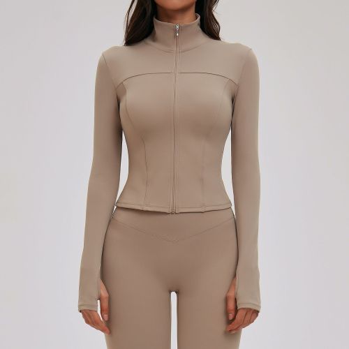 Cross-border Outdoor Sports Brushed Yoga Jacket - Long Sleeve, Zip-up Slim Fit Design | OEM & ODM Services for Wholesale & Sourcing Agents