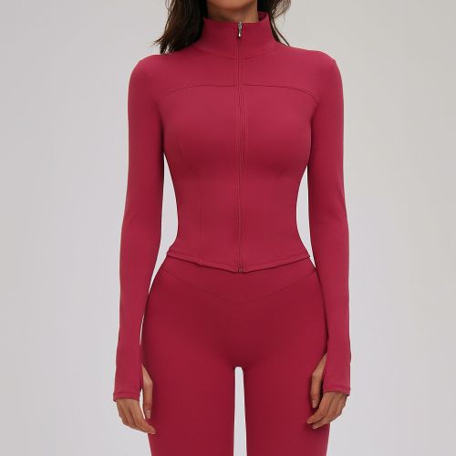 Cross-border Outdoor Sports Brushed Yoga Jacket - Long Sleeve, Zip-up Slim Fit Design | OEM & ODM Services for Wholesale & Sourcing Agents