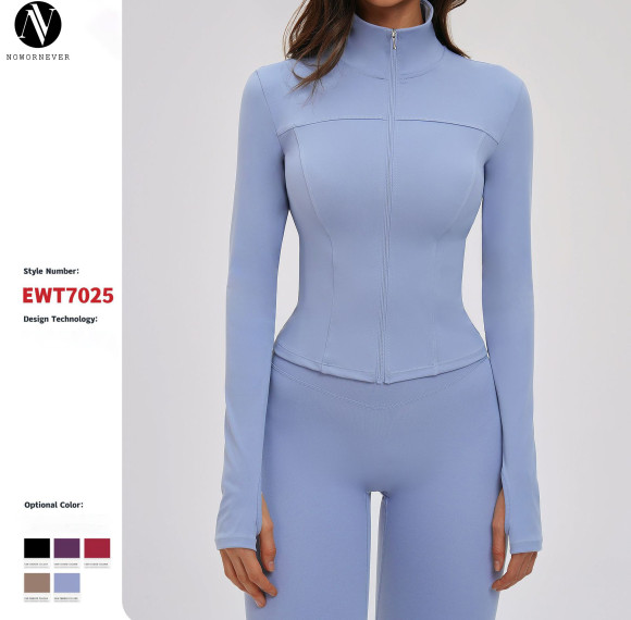 Cross-border Outdoor Sports Brushed Yoga Jacket - Long Sleeve, Zip-up Slim Fit Design | OEM & ODM Services for Wholesale & Sourcing Agents