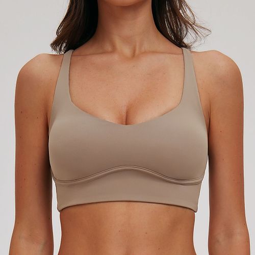 OEM & ODM Halter Neck Brushed Yoga Bra 7025 - Cross-Back Cutouts, Tight-Fitting Sports Bra for Outdoor Running, Wholesale Activewear & Sourcing Agents