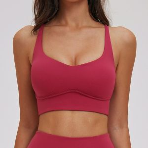 OEM & ODM Halter Neck Brushed Yoga Bra 7025 - Cross-Back Cutouts, Tight-Fitting Sports Bra for Outdoor Running, Wholesale Activewear & Sourcing Agents