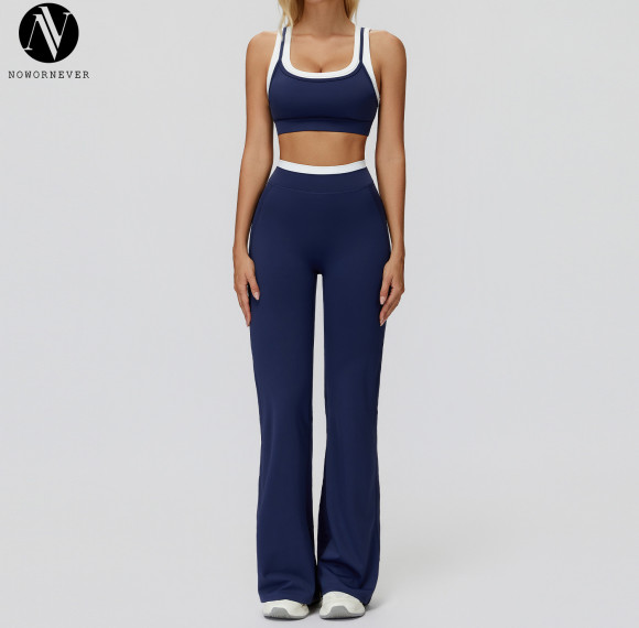 OEM/ODM Cross-Border Color-Blocked Nude Yoga Set | Ribbed High-Waisted Outdoor Casual Versatile Fitness Sports Set 3129 - Wholesale & Sourcing Agents Welcome!