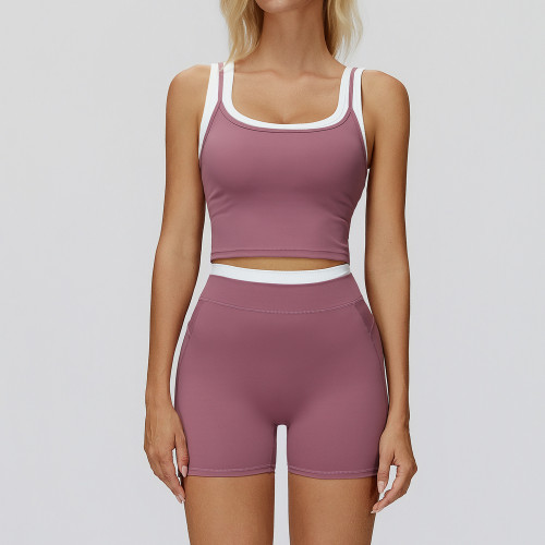 Private Label Color-Blocked Nude Yoga Set | Ribbed High-Waisted Outdoor Casual Fitness Sportswear Set 3129 - OEM & ODM Solutions for Brand Partners