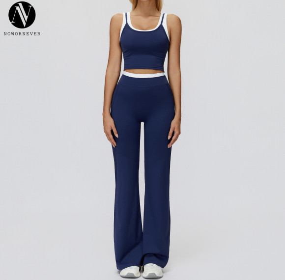 Premium OEM & ODM Cross-Border Color-Blocked Nude Yoga Set - Ribbed High-Waisted Fitness Sports Set 3129 for Wholesalers and Importers