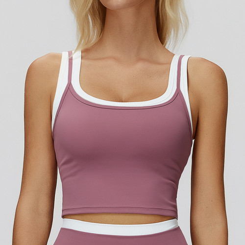 Wholesale Activewear: Custom Two-Piece Split Vest - Stylish Color-Blocked Nude-Feel Top with Running Sports Bra 3129 | Expert OEM, ODM & Sourcing Agents for Your Brand