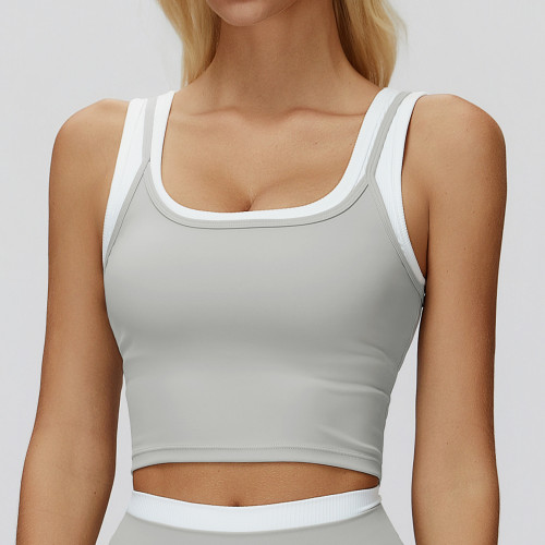 Wholesale Activewear: Custom Two-Piece Split Vest - Stylish Color-Blocked Nude-Feel Top with Running Sports Bra 3129 | Expert OEM, ODM & Sourcing Agents for Your Brand