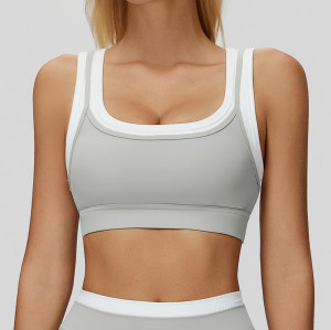 Specialized OEM & ODM Manufacturing: Cross-Border Ribbed Color-Blocked Yoga Bra, Nude-Feel Two-Piece Sports Bra 3129 for Wholesale & Trade