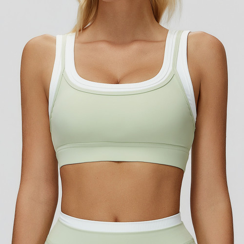 Specialized OEM & ODM Manufacturing: Cross-Border Ribbed Color-Blocked Yoga Bra, Nude-Feel Two-Piece Sports Bra 3129 for Wholesale & Trade