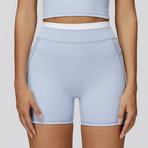 OEM & ODM Cross-Border Color-Blocked Nude-Feel Yoga Shorts - High-Waisted Ribbed Women's Sports Bottoms for Outdoor Running | Wholesale Activewear