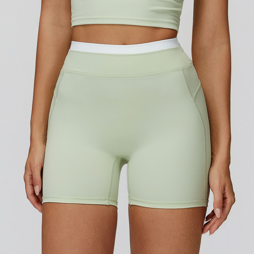 OEM & ODM Cross-Border Color-Blocked Nude-Feel Yoga Shorts - High-Waisted Ribbed Women's Sports Bottoms for Outdoor Running | Wholesale Activewear