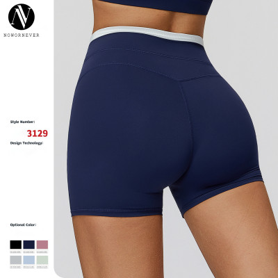 OEM & ODM Cross-Border Color-Blocked Nude-Feel Yoga Shorts - High-Waisted Ribbed Women's Sports Bottoms for Outdoor Running | Wholesale Activewear