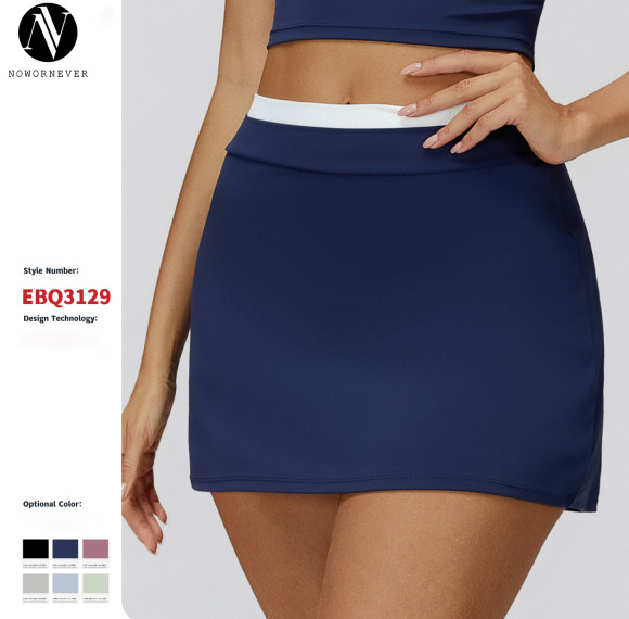 High-Waisted Ribbed Faux Two-Piece Sporty Mini Skirt - Nude-Feel Color-Blocked Tennis Skirt | OEM, ODM, Wholesale & Sourcing Agents3129