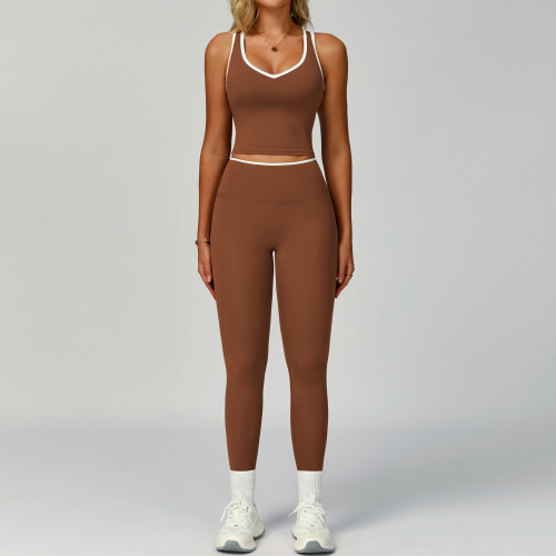 Premium Women's Color Block Trim Tracksuit with Tight Fit - Stylish Nude Yoga Wear | OEM, ODM & Wholesale Sports Outdoor Fitness Set 9238 for Retail Partners