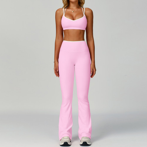 OEM Women's Color Block Trim Tracksuit with Tight Fit - Stylish Nude Yoga Wear & Sports Outdoor Fitness Set for Wholesale | ODM Services Available