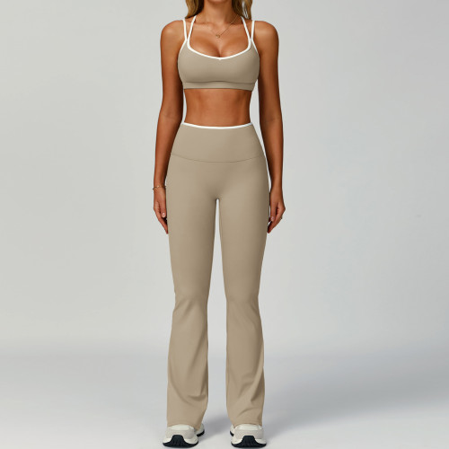 OEM Women's Color Block Trim Tracksuit with Tight Fit - Stylish Nude Yoga Wear & Sports Outdoor Fitness Set for Wholesale | ODM Services Available