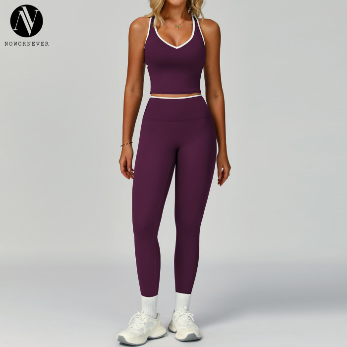 OEM Women's Color Block Trim Tracksuit - Tight Fit Yoga Wear, Beautiful Back Design, Perfect for Sports & Outdoor Fitness | ODM & Wholesale Options Available
