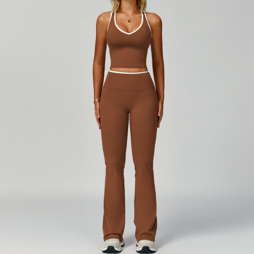 Wholesale Women's Color Block Trim Tracksuit - Tight Fit Nude Yoga Wear Sports Outdoor Fitness Set 9238 | OEM/ODM Solutions for Activewear Brands & Sourcing Agents