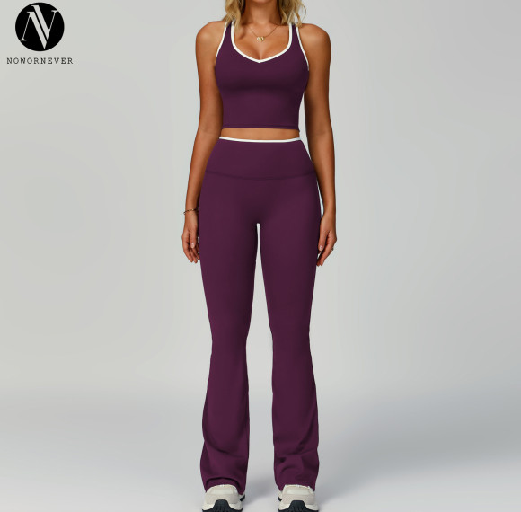 Wholesale Women's Color Block Trim Tracksuit - Tight Fit Nude Yoga Wear Sports Outdoor Fitness Set 9238 | OEM/ODM Solutions for Activewear Brands & Sourcing Agents