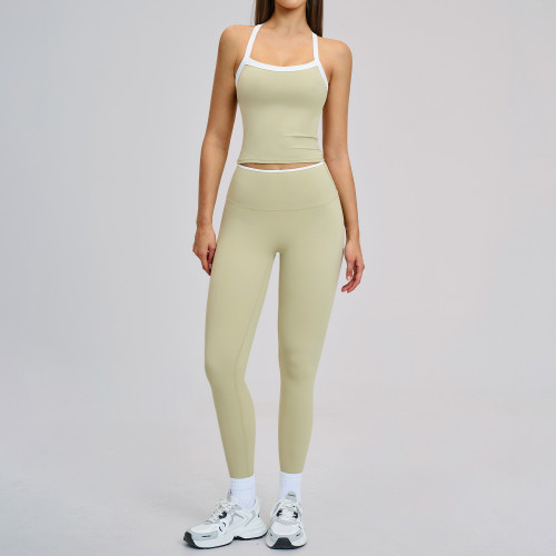 Women's Nude-Feel Yoga Set - Color-Blocked Cross-Back Design Tight-Fitting Activewear for Running & Fitness | OEM, ODM & Wholesale Options for Global Brands