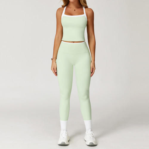Women's Nude-Feel Yoga Set - Color-Blocked Cross-Back Design Tight-Fitting Activewear for Running & Fitness | OEM, ODM & Wholesale Options for Global Brands