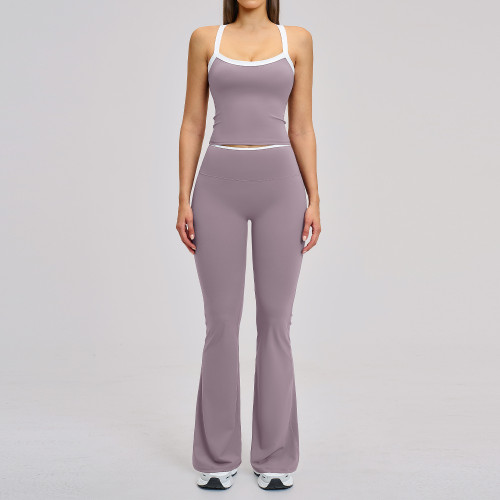 Nude-Feel Yoga Set for Women - Color-Blocked Cross-Back Tight-Fitting Running Sports Fitness Wear, Available for OEM, ODM & Wholesale Partnerships, 2027