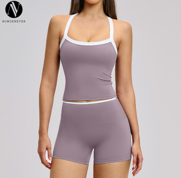 Women's Nude-Feel Yoga Set | Stylish Color-Blocked Cross-Back Tight-Fitting Workout Wear | OEM, ODM & Wholesale Solutions for 2027 Fitness Apparel