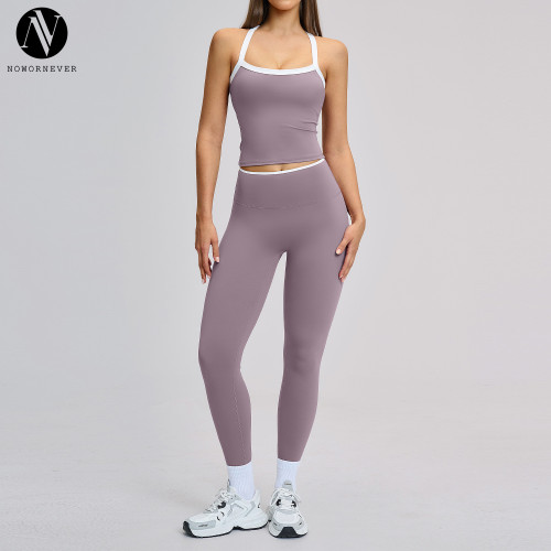 Women's Nude-Feel Yoga Set - Color-Blocked Cross-Back Design Tight-Fitting Activewear for Running & Fitness | OEM, ODM & Wholesale Options for Global Brands