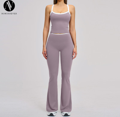 OEM & ODM Nude-Feel Yoga Set | Color-Blocked Cross-Back Tight-Fitting Women's Sportswear | Wholesale Running Fitness Sets for Activewear Brands