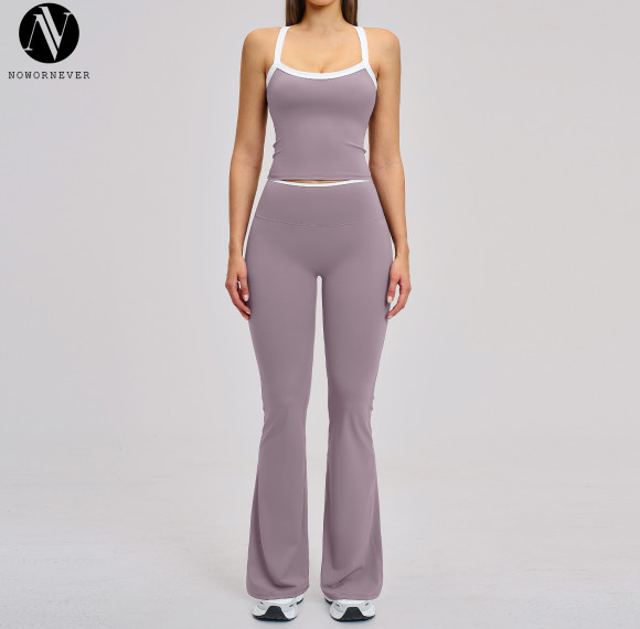 OEM & ODM Nude-Feel Yoga Set | Color-Blocked Cross-Back Tight-Fitting Women's Sportswear | Wholesale Running Fitness Sets for Activewear Brands