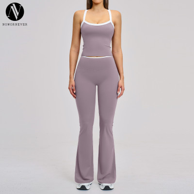 OEM & ODM Nude-Feel Yoga Set | Color-Blocked Cross-Back Tight-Fitting Women's Sportswear | Wholesale Running Fitness Sets for Activewear Brands