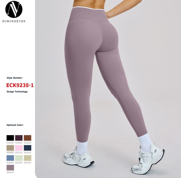 Cross-Border OEM & ODM High-Waisted Nude Yoga Pants - Quick-Drying Color-Blocked Long Leggings 9238 for Fitness and Sportswear Wholesale Sourcing